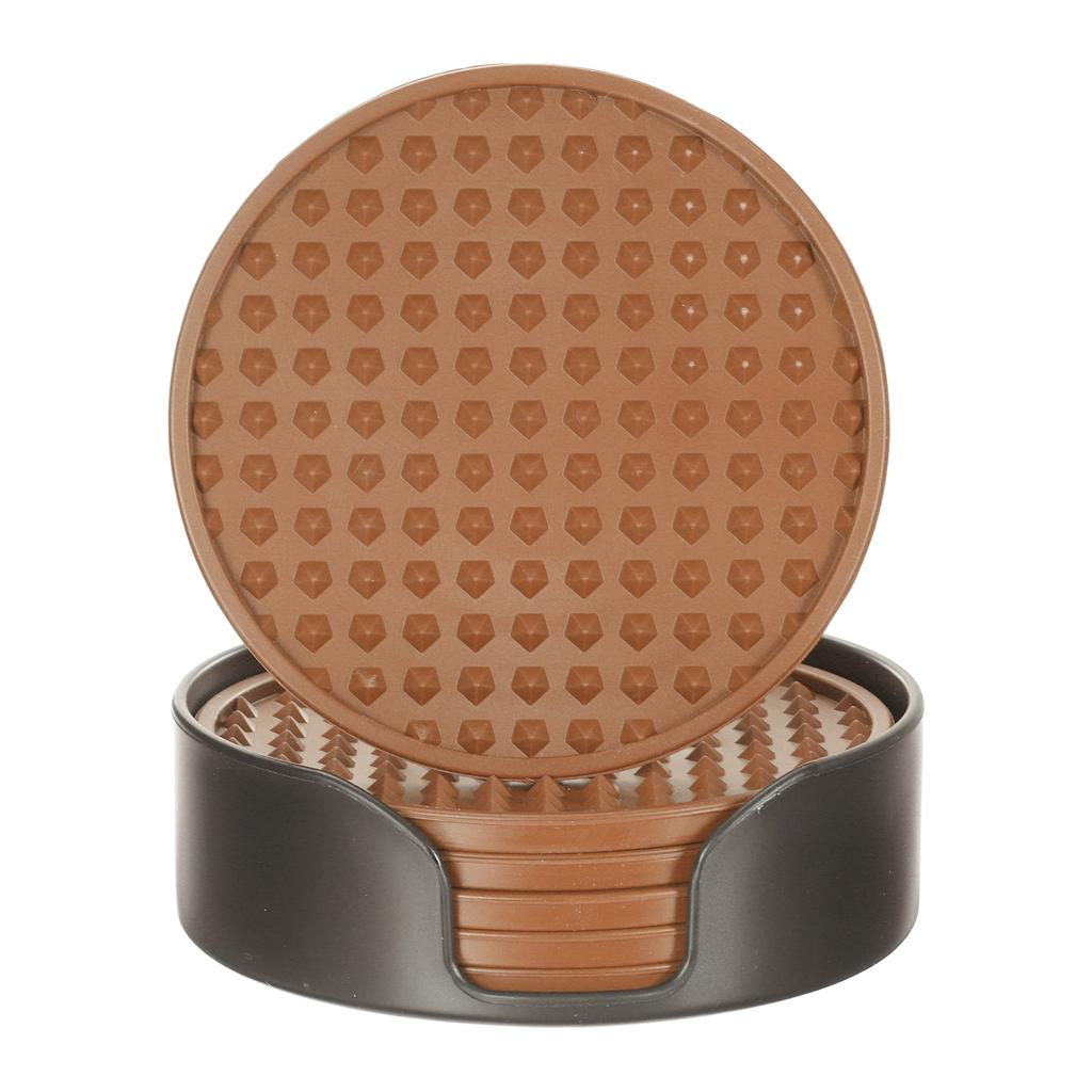 6pcs Silicone Drink Coasters with Holder Non-Slip Coasters Drinks Heat Resistant Cup Dish Drying Mat Tabletop Protection