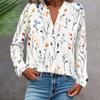 Women's Fashionable And Casual Shirt Long Sleeve V-neck Button Printed Blouse Top