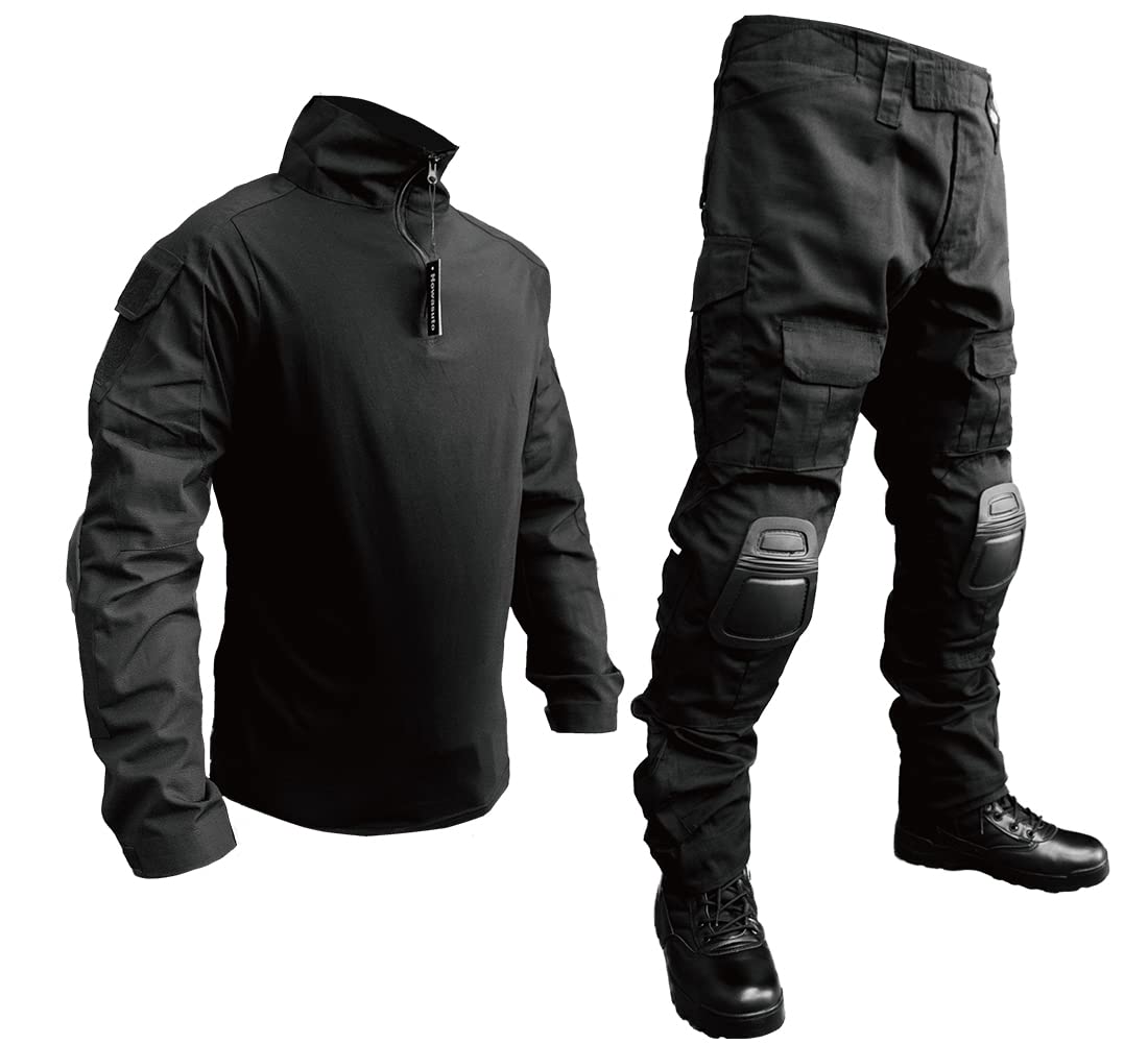 

Камуфляжний комплект Howasuto для страйкболу (верх і низ) з налокітниками та наколінниками, Бойова форма, Довгі рукави, Військова форма, Бойова сорочка (Л, чорний)