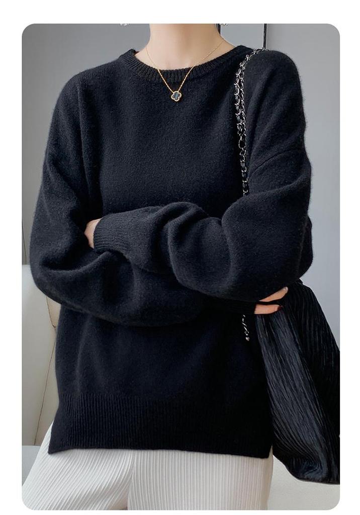 2023 Autumn/Winter Women's Drop Shoulder Pure Wool Knit Sweater - High-End, Loose, Lazy Style Inner Wear.