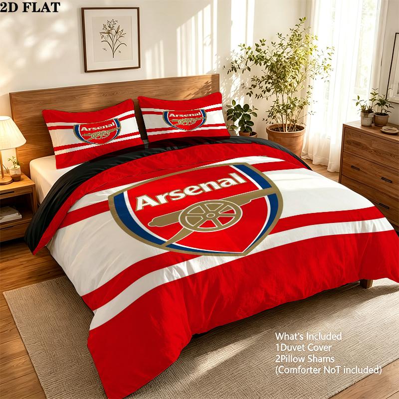 Arsenal Football Club Pattern Bedding Home Decoration Birthday Gift ( 1 duvet cover + 2 pillowcase, without core),fan merchandise.