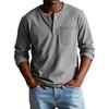 Maglietta da uomo Girocollo Bottoni Colletto Manica Lunga T-shirt con Taschino Frontale Tinta Unita Vestibilità Slim Top Casual