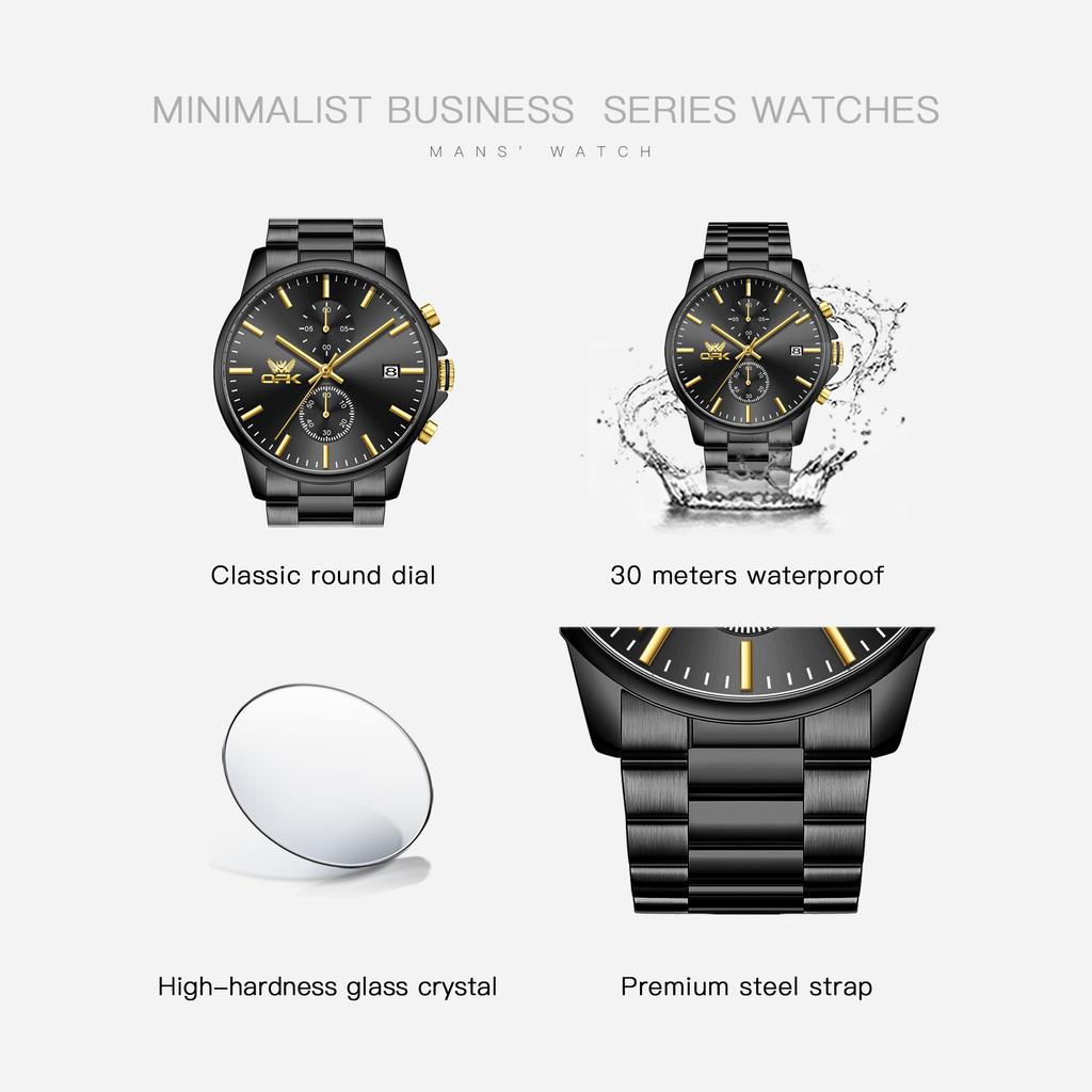 OPK 8197 Quartz Man Watch Luxury Business Calendar Waterproof Stainless Steel Classic Men's Wristwatch High Quality