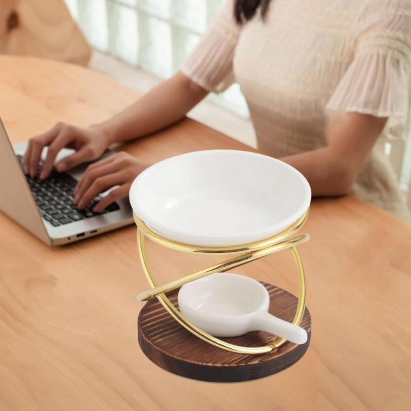 Wax Melt Warmer With Wood Base Candle Holder Large Capacity Essential Oil Burners For Aromatherapies And Relaxation