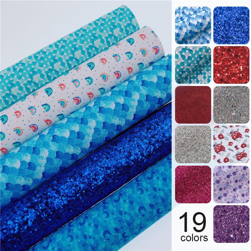 22x30cm/ Sheet Faux Leather Rainbow Chunky Glitter Fabric For Handmade Coin Purse Bag Diy Bows Hair Accessories Craft Material