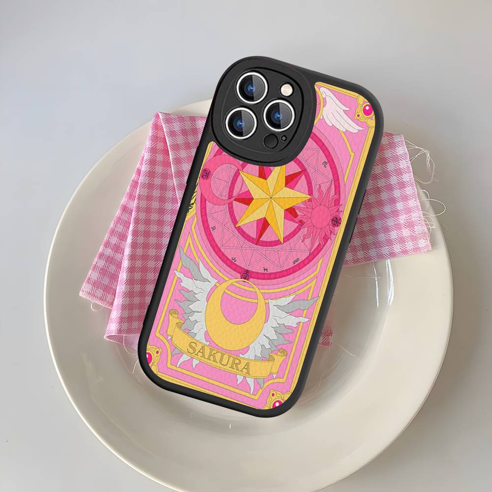 Anime C-CardcaptorS S-Sakura Leather Phone Case For IPhone 16 16e 15 14 13 12 11 Pro Max Plus Mini Cover