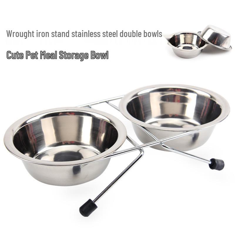 

Нескользящая миска для домашних животных из нержавеющей стали с подставкой для собак малых и крупных пород - Двойные миски для корма Small