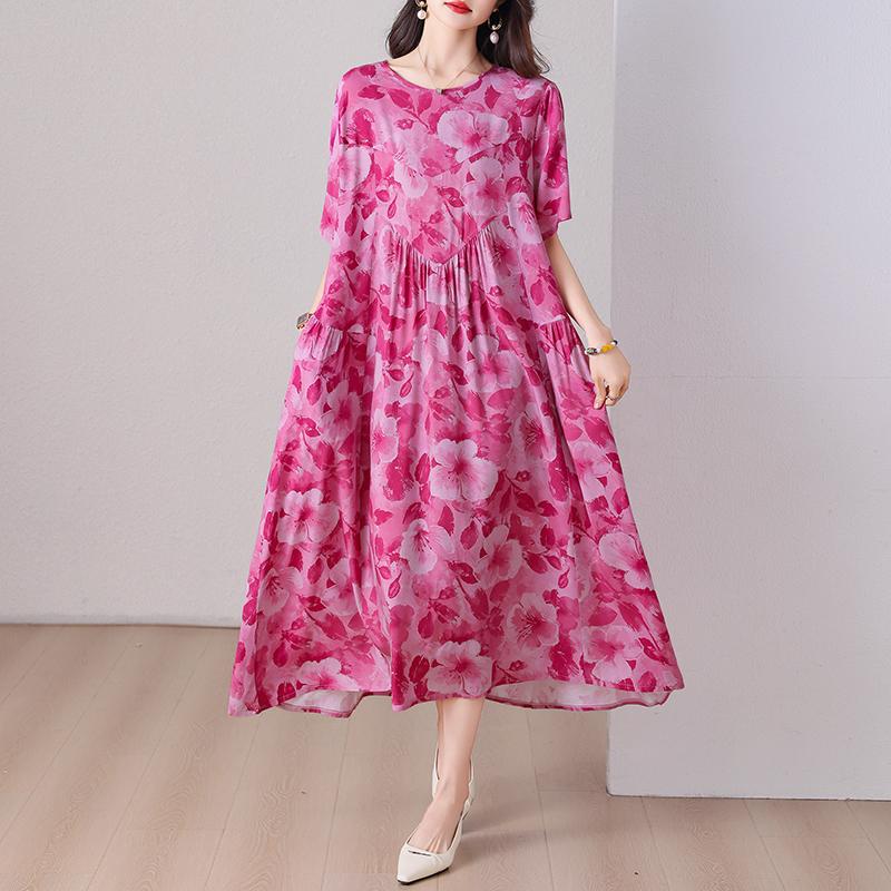 Elegant Women's Summer Dress Plus Size Casual Short Sleeve Vintage Loose Long Dress Summer Clothes