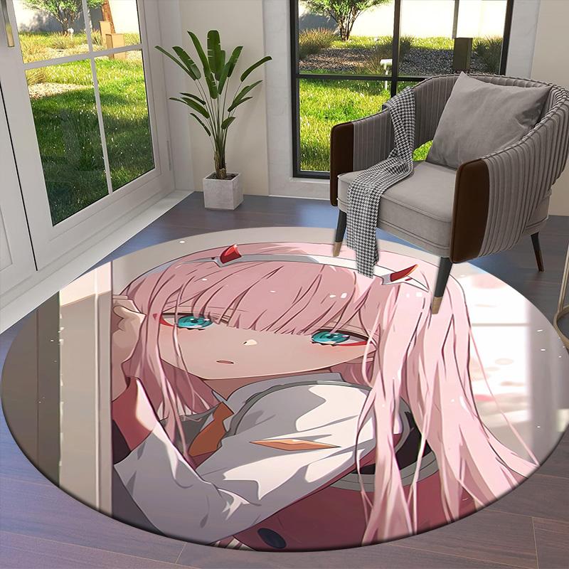 Franxx Round Area Rug Carpet Rug For Living Room Bedroom Sofa Playroom Decor Nonslip Floor Mat