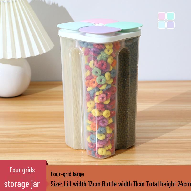 Transparent Five-Grain Storage Jar with Moisture-Proof, Sealed, Compartmented Flip-Top