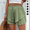 Summer Women Shorts Ladies Pants Trousers Stacked Tied Elastic Waist Short