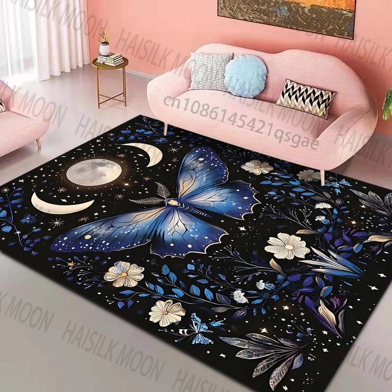 

Blue butterfly moon starry flowers Print Rug Carpets for Bedroom Living Room Sofa Mat Creative Door Mat Cloakroom Home Decor 40x60cm
