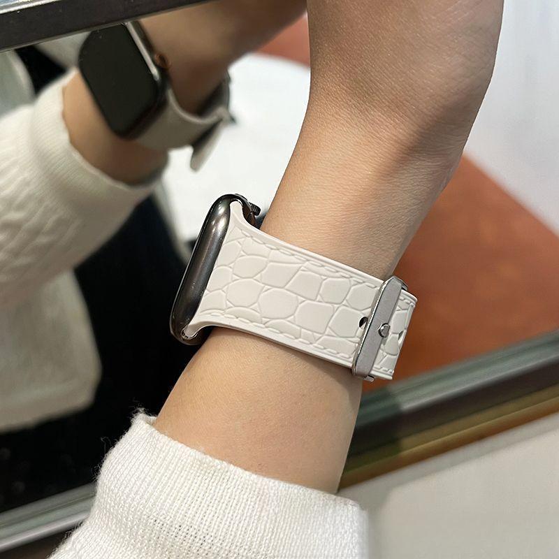 

Силіконовий ремінець для Apple Watch - Ремінець для iWatch Ultra/9/8/7/6/5/4/3/2/1/SE/SE2022 Квадратна пряжка 49 мм 45 мм 44 мм 42 мм 41 мм 40 мм 38 мм для 42/44/45/49mm бежевий
