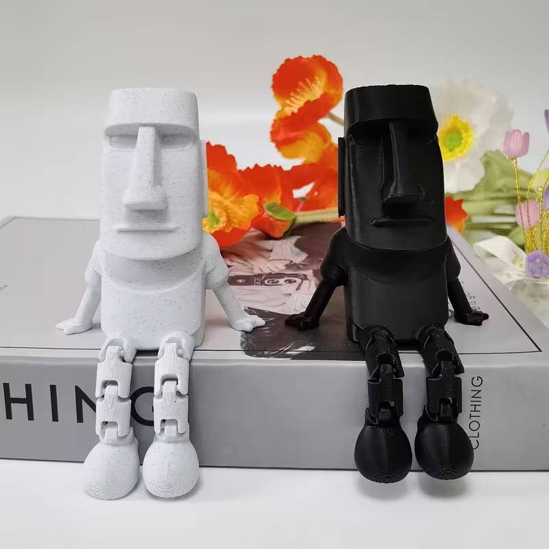 3D Printed Statue Easter Island Ornament With Movable Joints Collectible Figurine Home Desk Decor Party Gift