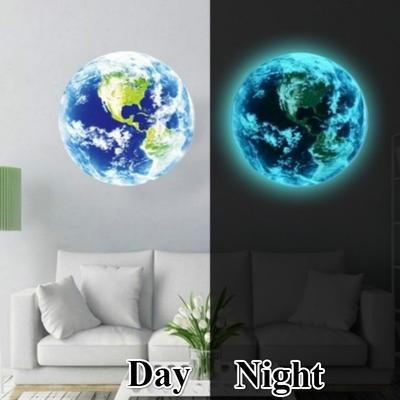 Nálepka na zeď Bright Moon Earth Cartoon DIY 3D samolepky na stěnu pro dětskou ložnici zářící ve tmě