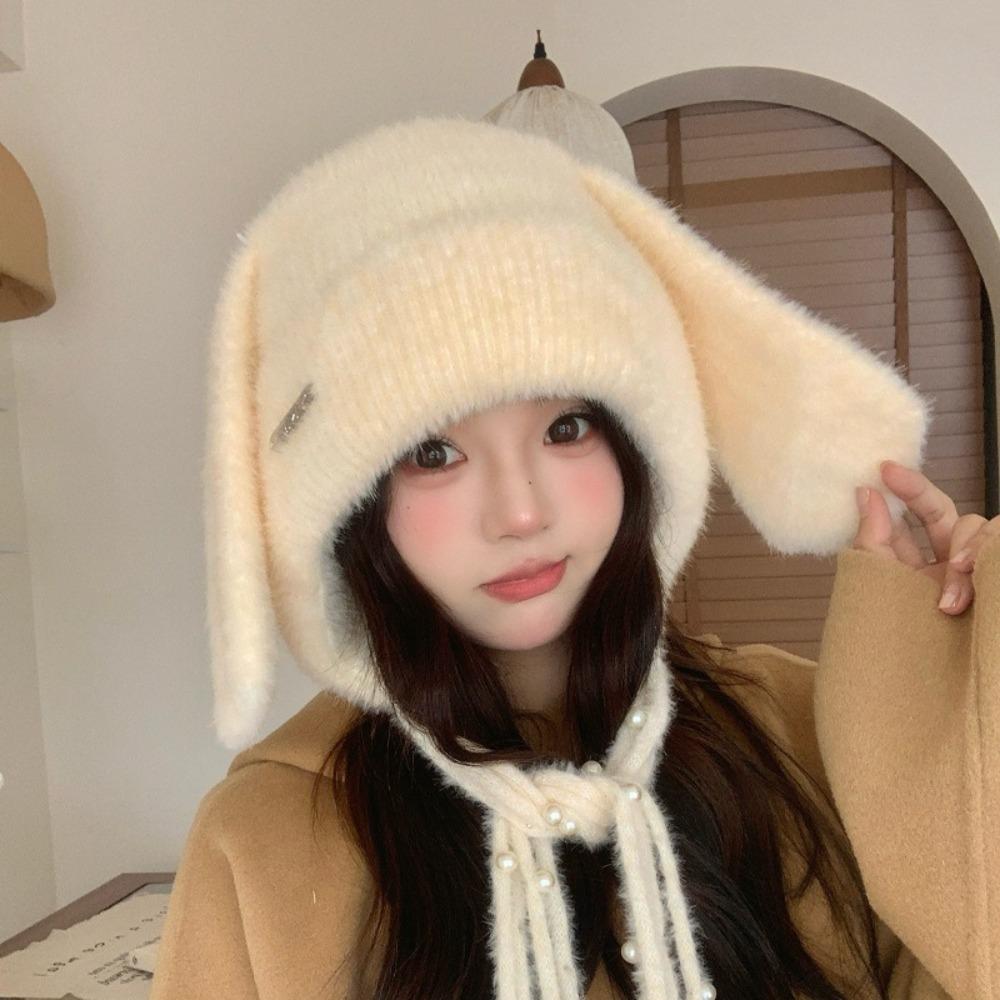 Winter Warm Ear Protector Hat Soft Windproof Rabbit Ear Pullover Cap Thicken Fluffy Big Ears Knitted Cap Winter Season