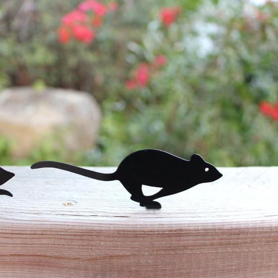 Kovová zahradní cedule s kočkou, snadná instalace, ozdoba s kočkou honící myš, černá kočka, silueta, dekorace na zahradě pro milovníky koček, zahradní plot