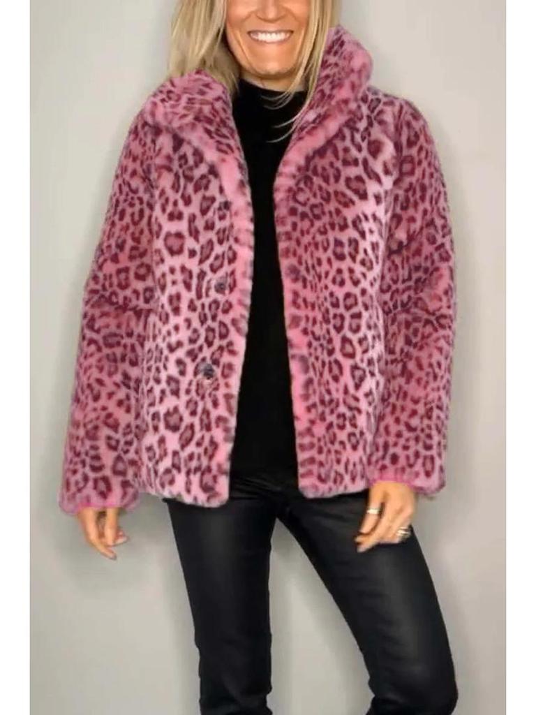 2024 Winter Women's Fashion Leopard Print Faux Fur Coat