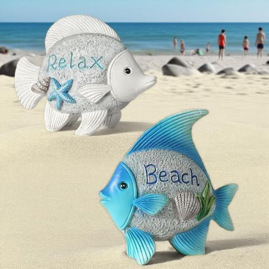 

Fish Figurine Coastal Charm Resin Fish Sculpture Beach Relax Fish Statue for Home Bathroom Nautical Themed Decoration синій