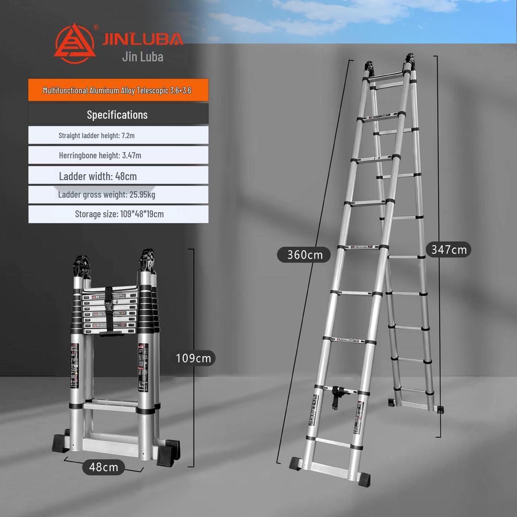 Jinluba Aluminum Telescopic A-Frame Ladder - Thickened, Stainless Steel, Bamboo Joint, for Household & Engineering Use