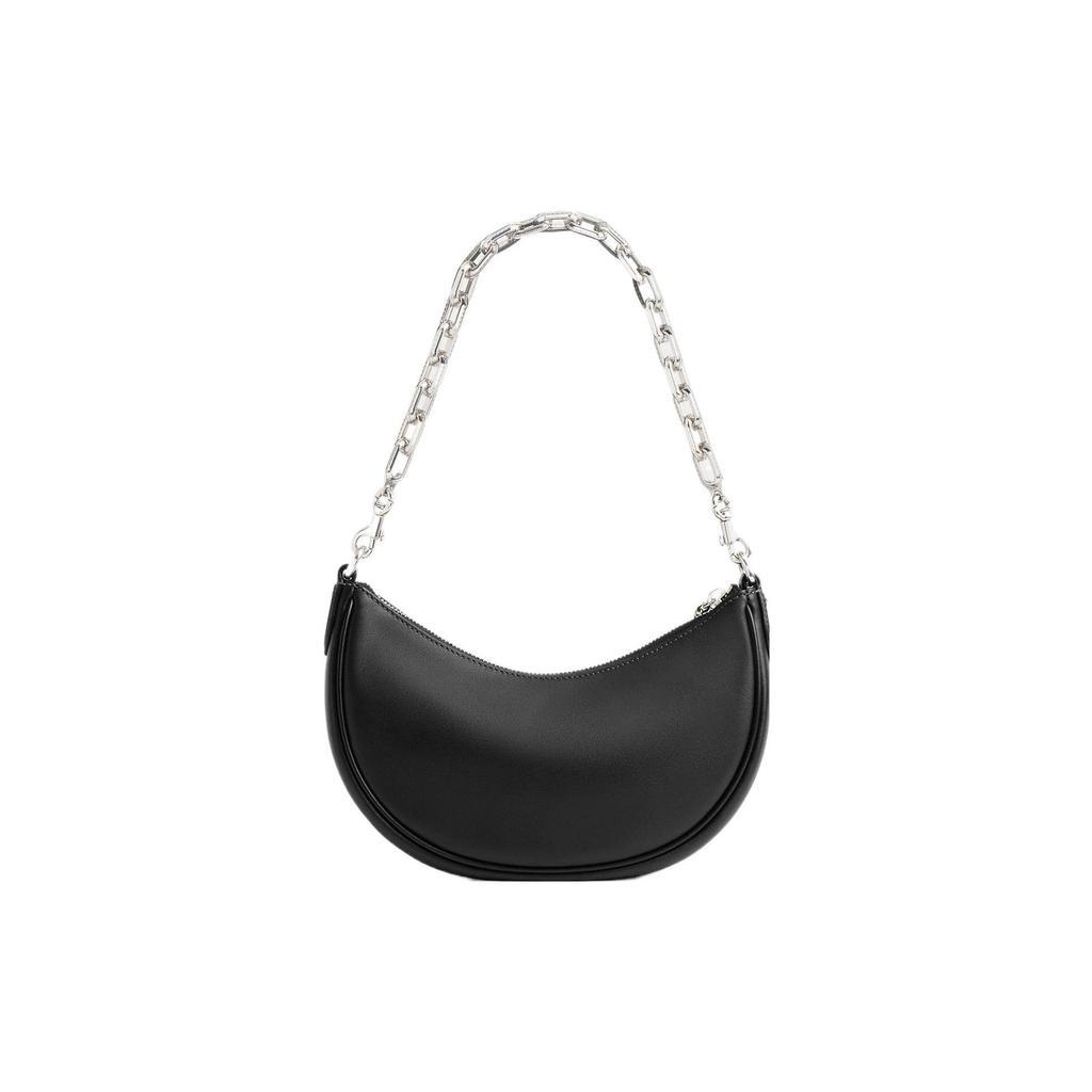Coach Mira 24 Solid Color Logo Pendant Zipper Closure Glove Tanned Leather Half Moon Handheld Crossbody Shoulder Bag Medium Women Handbags CM583-LHBLK