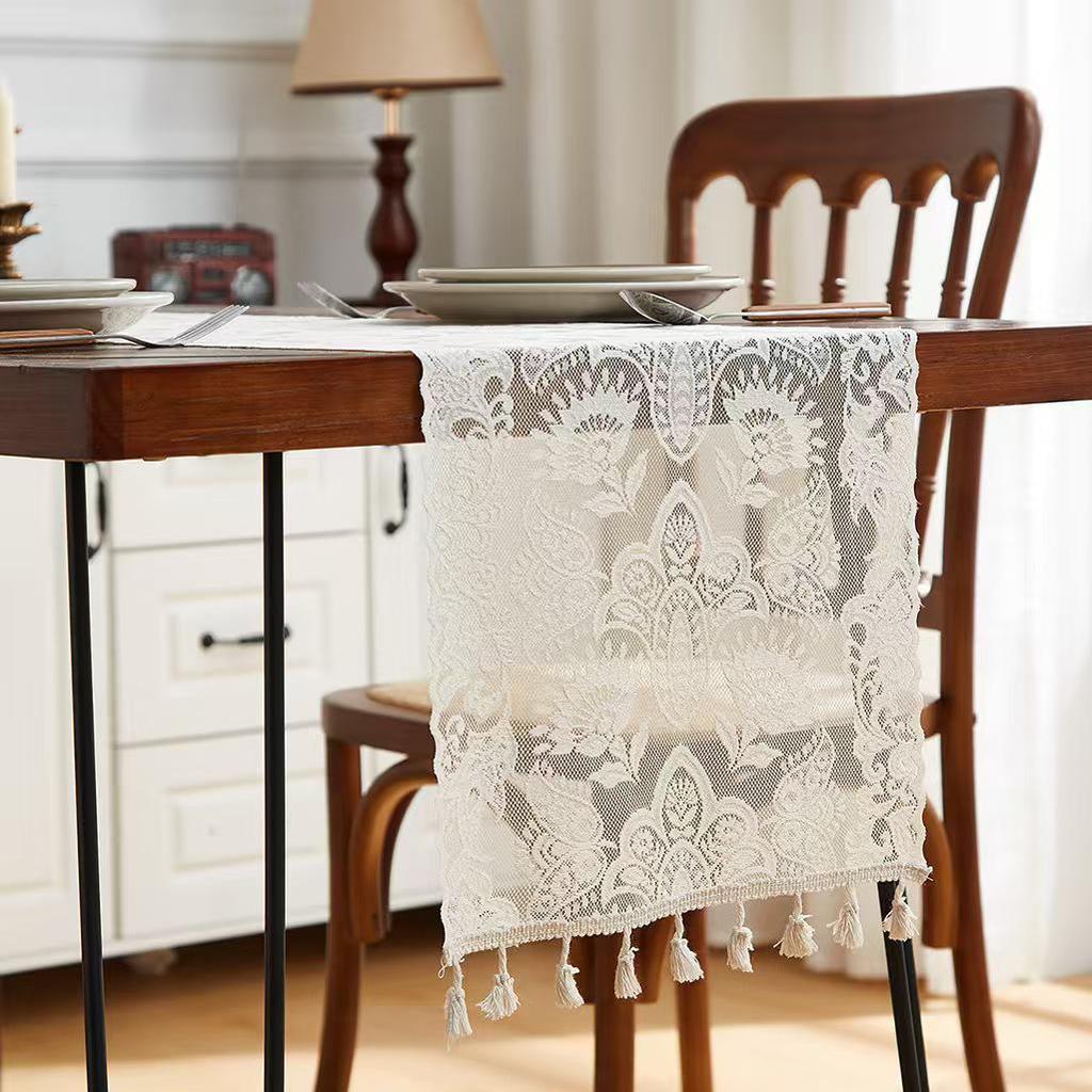 Retro Spitzen Quasten Tischläufer: Rustikale Baumwolle Waldserie für Kaffee- und Esstische
