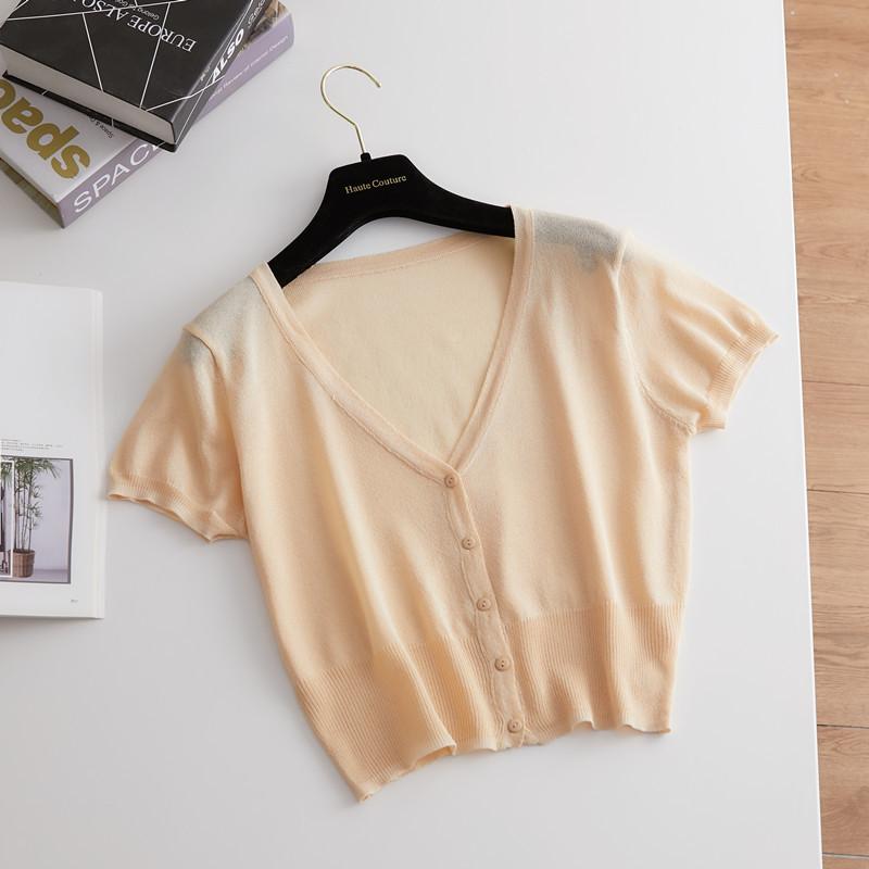 Outerwear Jerseys Summer Cardigan Women Cropped Blouses Korean Fashion Style Cute V-neck Women's Coat Black Bolero Woman Basic