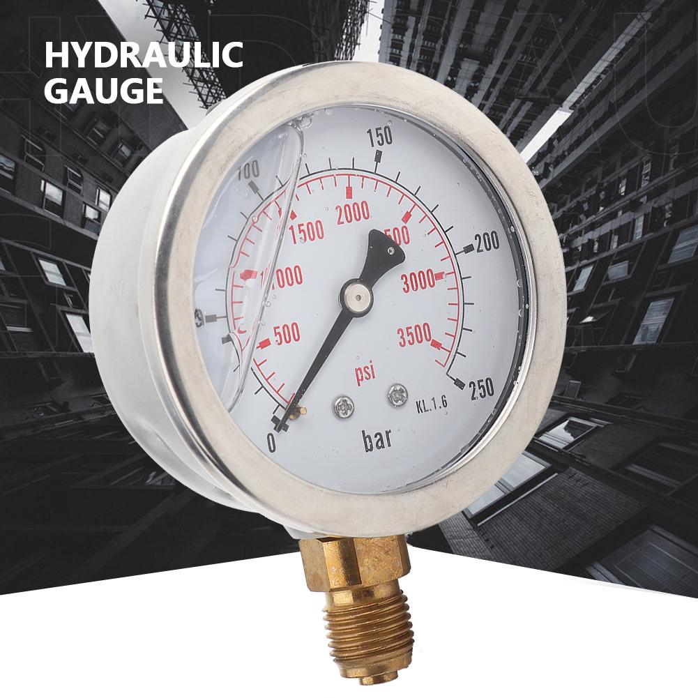 0250Bar 0 3750PSI G14 63mm Dial Hydraulic Water Pressure Gauge Meter