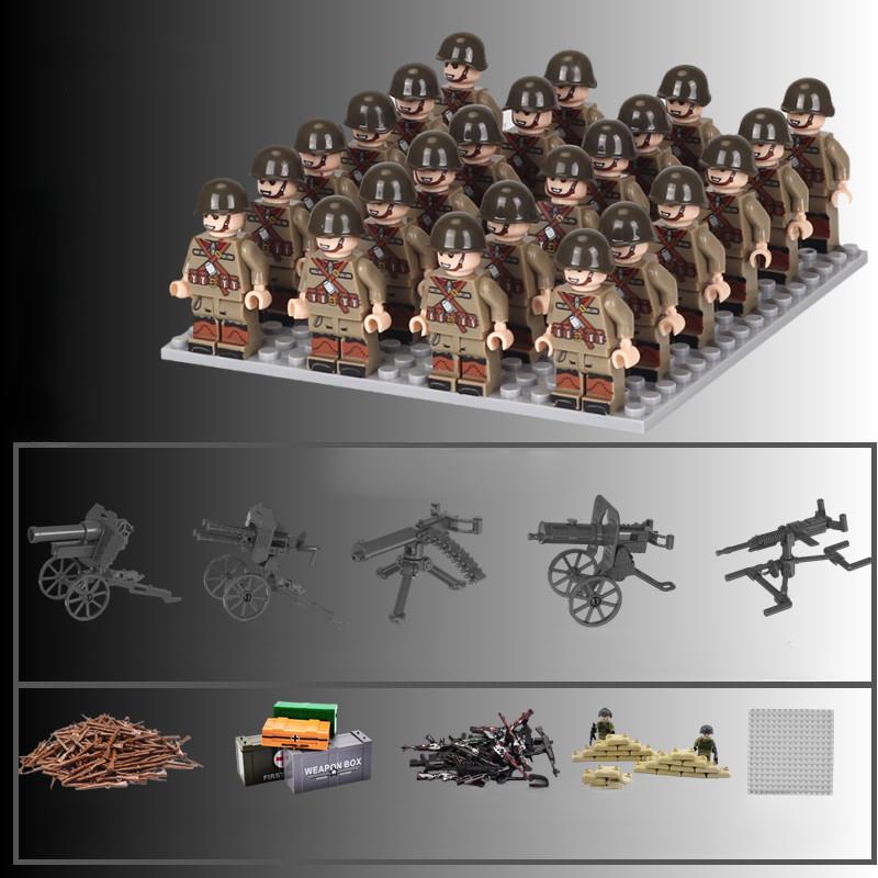 24PCS/SET World War II Soldier Phalanx Rifle Weapon Gun Character Parts Building Block Assembly DIY Model Making Kit Toy