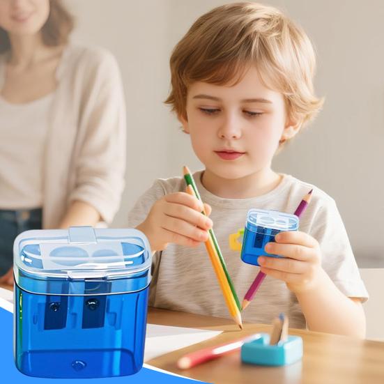 2Pcs Dual-Hole Pencil Sharpener with Lid Colored Manual Pencil Sharpener Cute Portable Students Pencil Sharpener for School Office