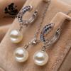 Leaf Imitation Pearl Necklaces Earrings Sets For Women Fashion Flower Cubic Zirconia Pendant with Chain Birhday Gift