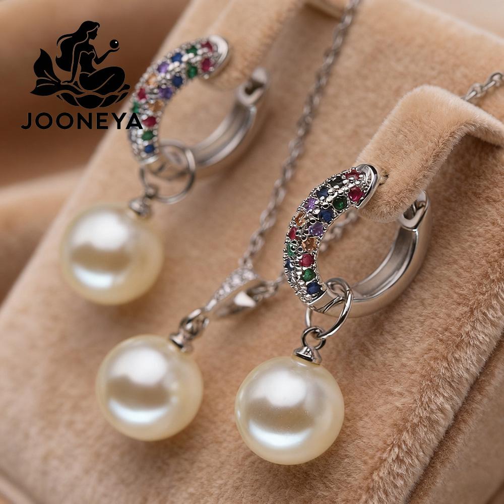 Leaf Imitation Pearl Necklaces Earrings Sets For Women Fashion Flower Cubic Zirconia Pendant with Chain Birhday Gift