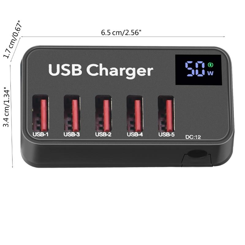5 Ports USB Charger LED Display Multi USB Charging Station Universal for Phone Desktop Wall Home Travel Portable