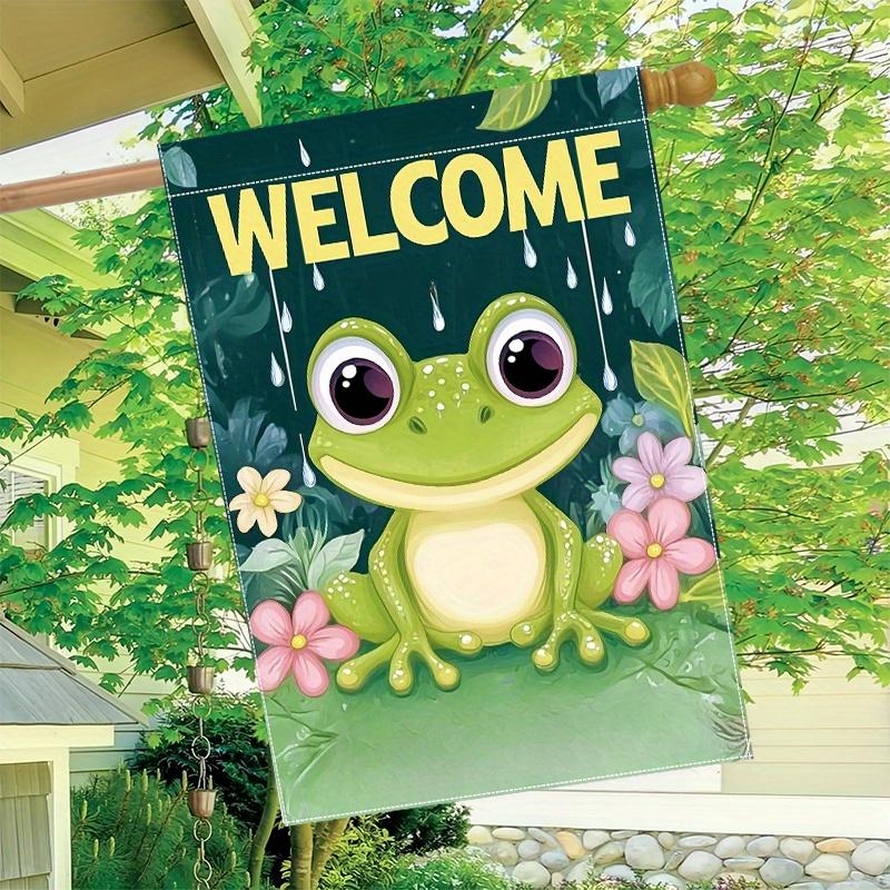 2D Flat, 1pc Spring Cute Frog Garden Flag_1 (1) Garden Decoration Double-Sided, Home, Yard Decoration, Outdoor Decoration, Lawn Decoration, Flag Only