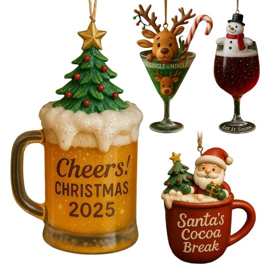 1/4Pcs Christmas Drink Ornament Christmas Tree Santa Claus Snowman Decor Hanging