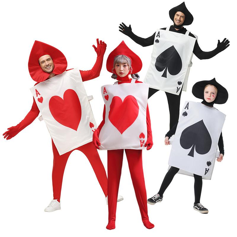 Costume da Giocatore di Carte da Poker Asso di Picche Cuori Genitore-Figlio Unisex Umorden per Bambini Bambino Adulto Tunica Cappello Completo