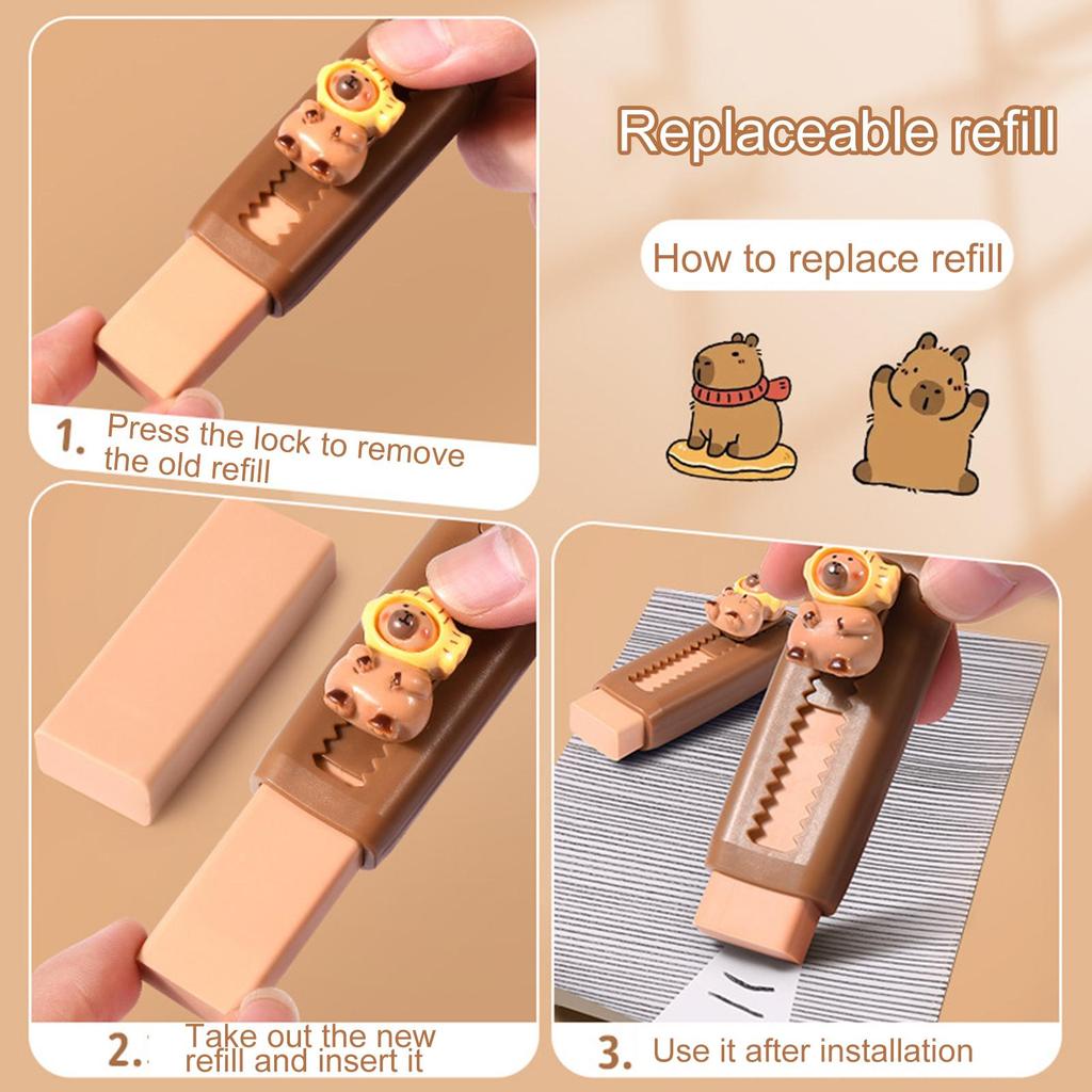 Einziehbare Radiergummis Capybara Radiergummi-Set Cartoon-Design Radiergummi Einziehbar Für Zeichnen Prüfungen Kinder Schüler Schulanfang Zubehör