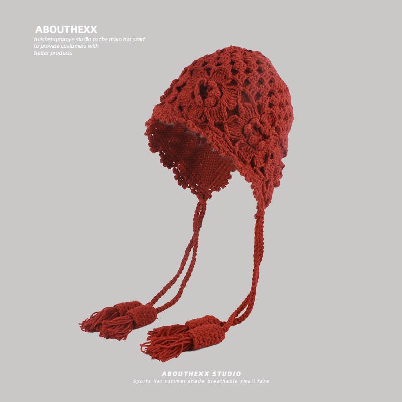 

Knitted Hat For Women Fall Winter Wool Beanie With Tassels For Casual Wear бордовый