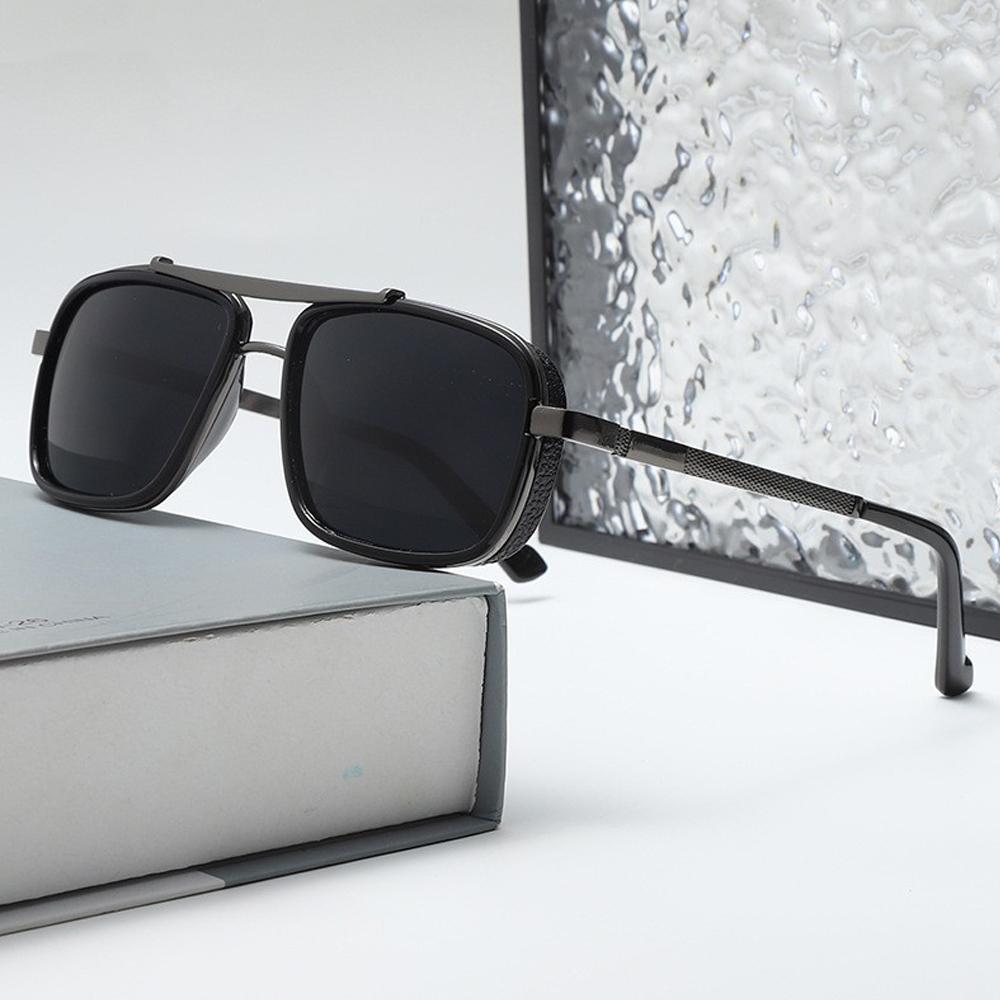 Retro Double Bridges Sunglasses Punk Sunglasses Men's Square Uv400 Twin-beam Aviator Sunglasses Square Sun Glasses Men Shades