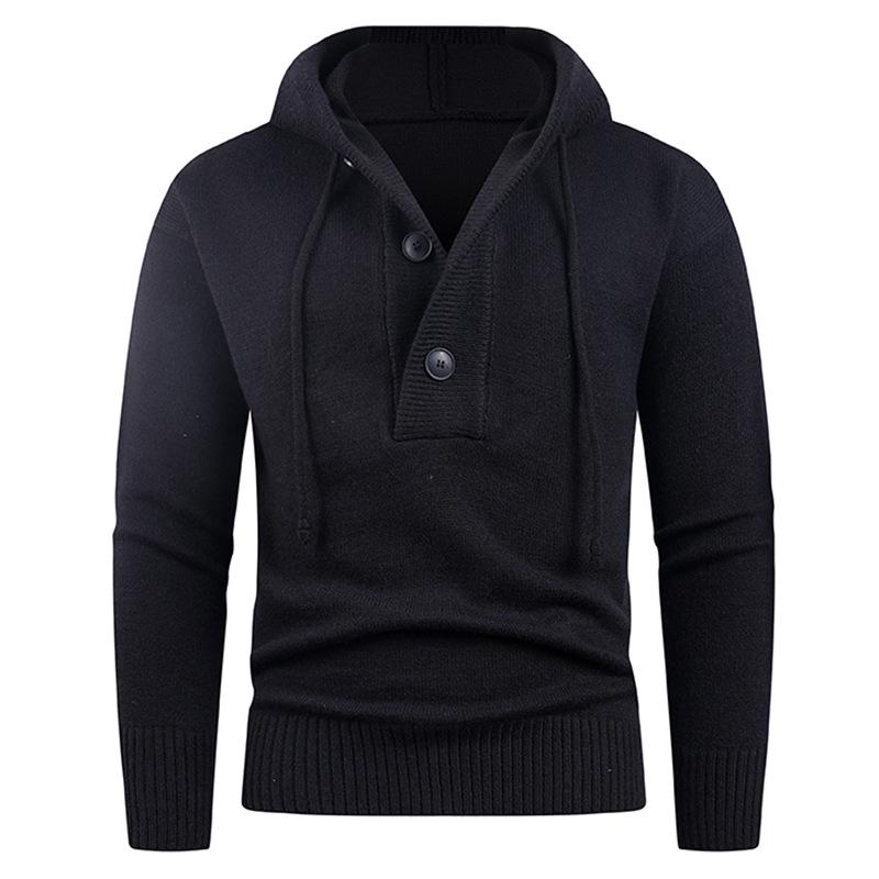 Men's Thick Woolen Hooded Pullover Sweater Coat - Solid Color for Autumn/Winter