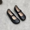 Johnature Handmade Genuine Leather Round Toe Pumps Minimalist Solid Color Soft Cowhide Women's Low Heels Shoes
