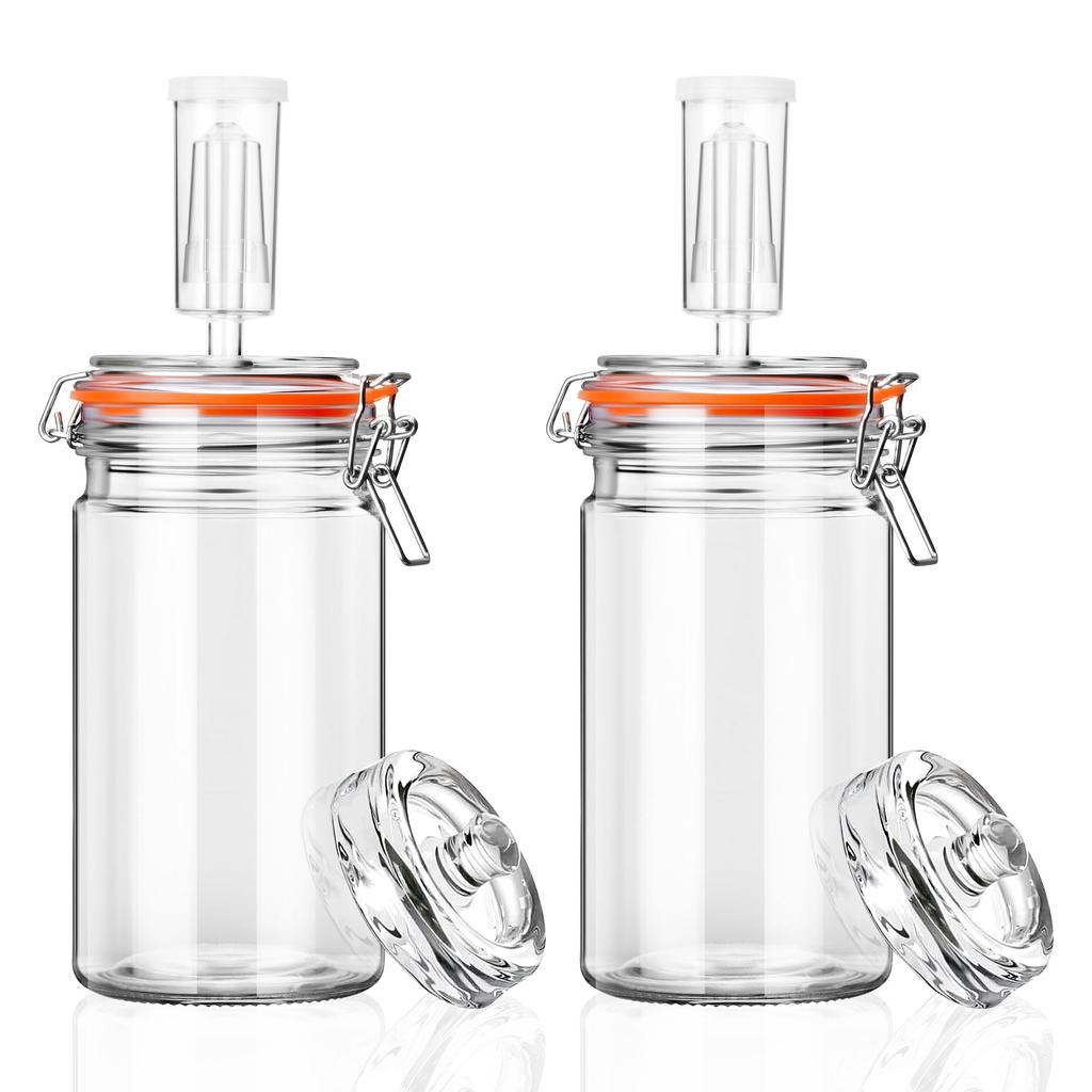2-Piece 1L Glass Fermentation Set – Pickling Jar with Weights and Airlock for Sauerkraut, Kimchi, Kombucha, and Pickles