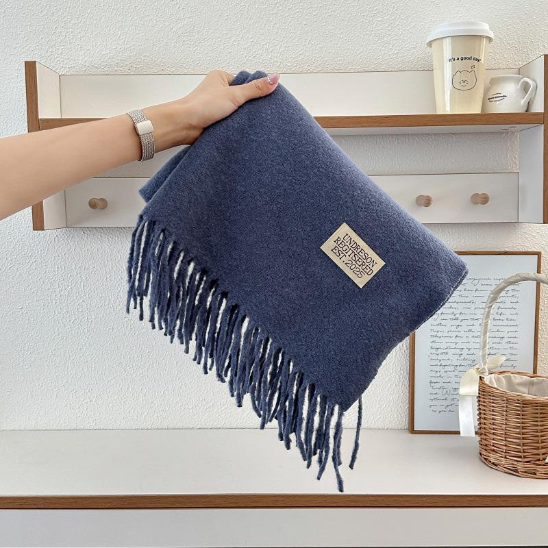 Осень/Зима 2025 Однотонный шарф-снуд с бахромой из имитации кашемира 196CM