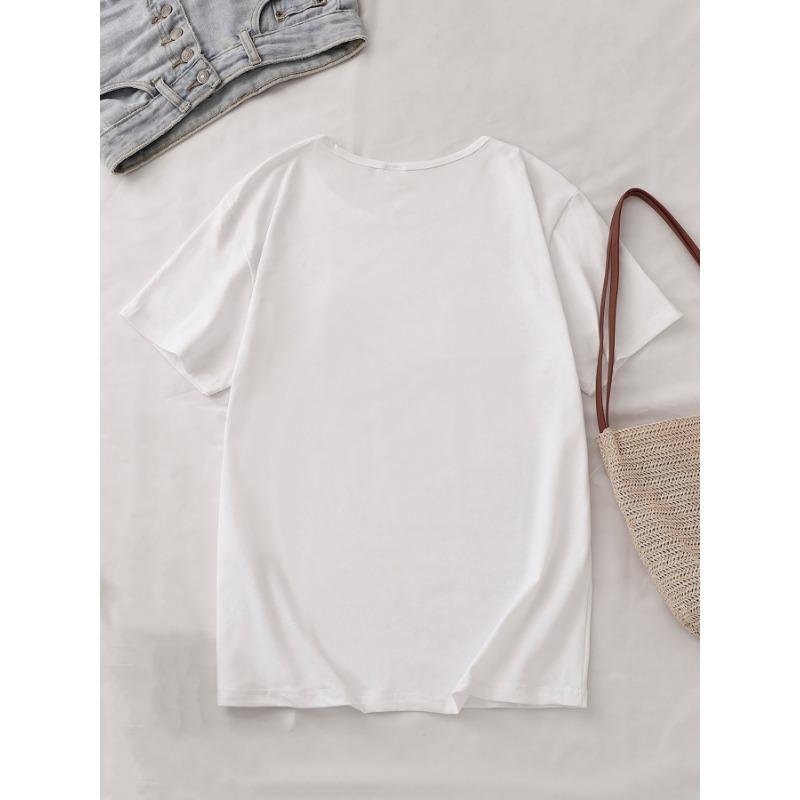 European sizes Women's Casual Short Sleeve T-Shirt with Playful Dachshund Peeking Through Torn Hole Graphic - Soft Stretch Polyester