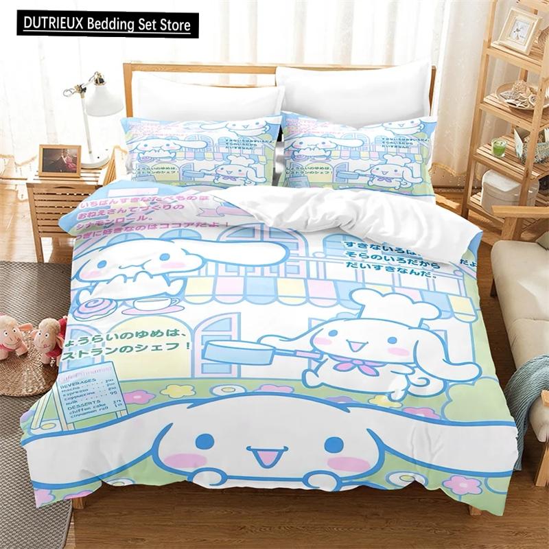 

Cinnamoroll Duvet Cover Set Kawaii Cartoon Bedding Pillowcase Children Girls Comfort Quilt Single Double King Size EU single(135x200cm)