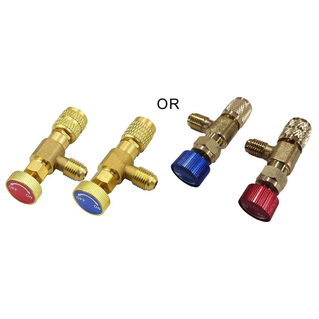 2 Pieces Refrigerant Safety Valves Brass Flow Control Valves Coolant Safety Valves Adapter R22/R410 Connections