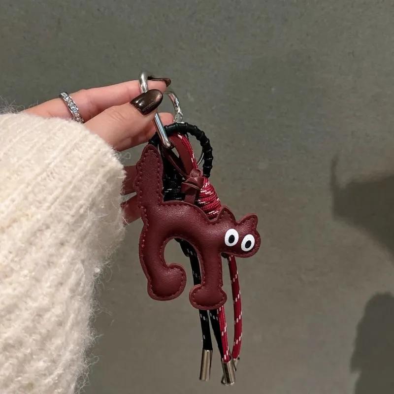 

Stylish Leather Cat Doll Pendant Cartoon Cute Backpack Hanging Decoration Accessories Fashionable Kawaii Animal Keyring Gifts