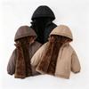 Kids Thick Cotton Padded Jacket With Hood Solid Color Warm Outerwear Toddlers Boys Girls Winter