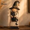 Vintage Style Witch Party Supplies Wooden Figurine, Halloween Statues with Decorations for Home Display Broom Pumpkin Black Cat, Fall Farmhouse
