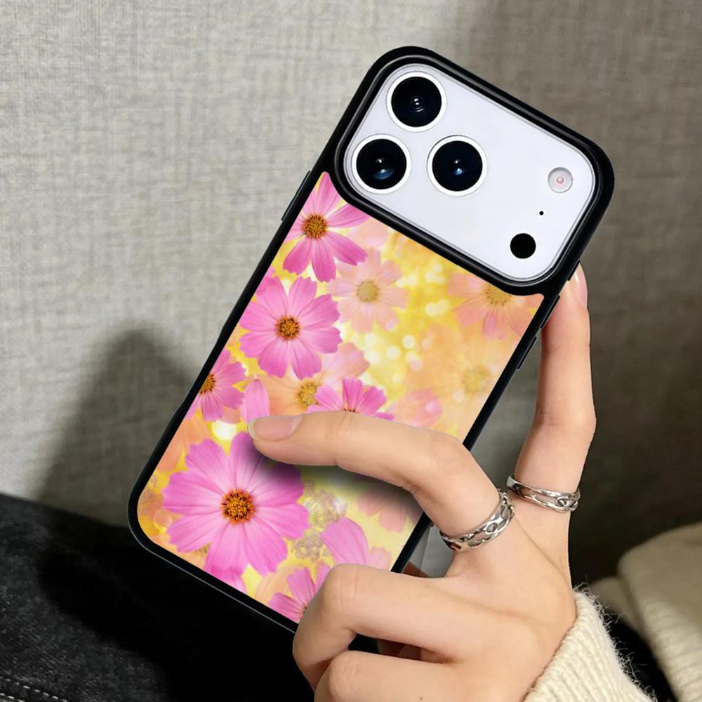 Capa Case for iPhone 17 Air 16 Pro Max 15 Plus 11 13 Mini 14 12 Back Phone Cover Yellow Cosmos Flowers Lavender iPhone 12 Pro Max